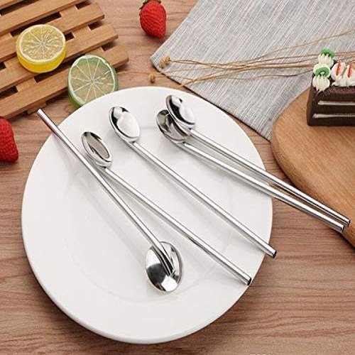 Silver Reusable Spoon Straw (6 pcs)