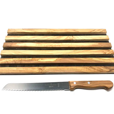 Olive Wood Bread Cutting Board w/ Bread Knife