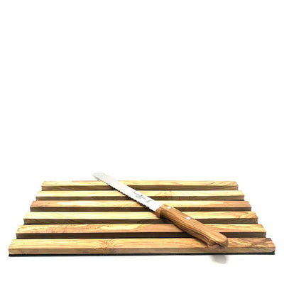 Olive Wood Bread Cutting Board w/ Bread Knife